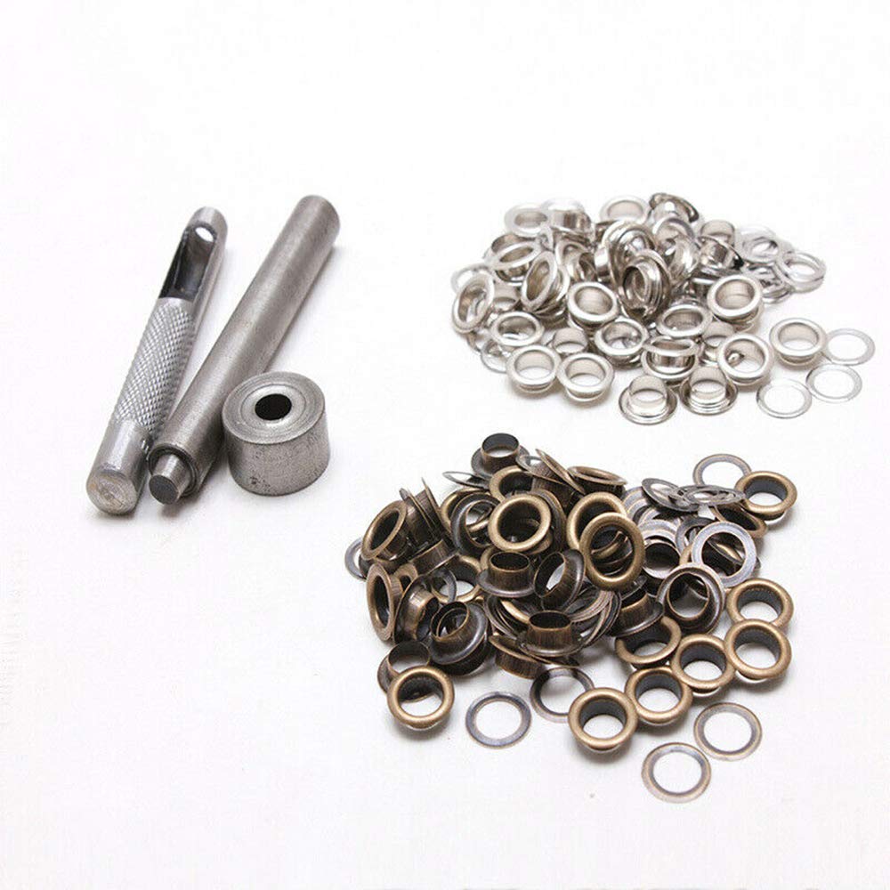 Eyelet Punch Die Tool Kits 100 Sets Metal Grommets Kit Eyelets Hole with Punch Hole Tool and Tool Kits for Leather Craft, Clothes, Purse, DIY Projects, Bags - 600# 8mm