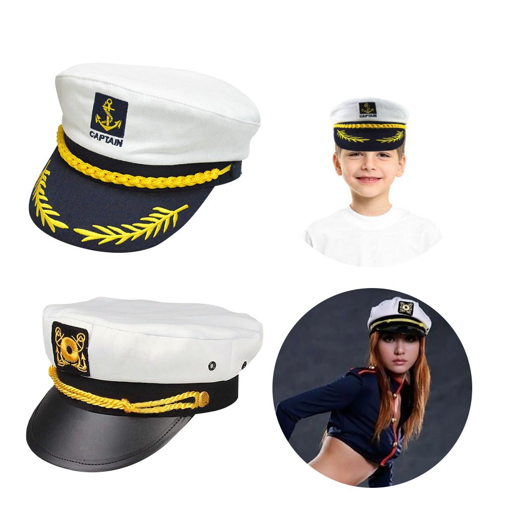 Boat Captain Hat, Sailor Hat Embroidery Boat Ship Sailor Hats with Brooch Sea Cap Navy Costume Accessory, 3PCS