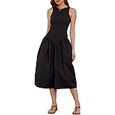 Livtany Women's Sleeveless Slim Fit Midi Dress Drop-Waist Crew Neck Patchwork Dress Ribbed a-Line Summer Dress with Pocket