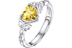 925 Sterling Silver Celtic Knot Heart Ring for Women, Birthstone Jan-Dec Available, Gorgeous Cubic Zirconia Ring, Adjustable 