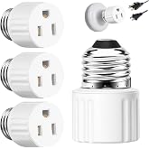 3 Pack Light Socket Outlet Adapter, E26 Light Socket to Plug Adapter, White | 3 Prong Light Bulb to Outlet Socket Converter,2/3 Prong Screw in Outlet Socket for Camera Garage Porch