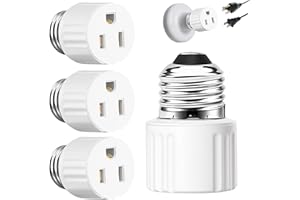 PAEORRORL 3 Packs Light Socket Plug Adapter,3 Prong Light Socket to Plug Adapter,E26 Light Bulb to Outlet Socket Converter,2/3 Prong Screw in Outlet Socket for Camera Garage Porch, White