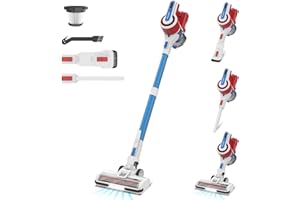 POWEART Cordless Vacuum Cleaner, 30Kpa 350W Lightweight Cordless Stick Vacuum, Powerful 6-in-1 Self-Standing Rechargeable Battery Vacuum Up to 45mins Runtime for Hardfloor Carpet Pet Hair Home-Red
