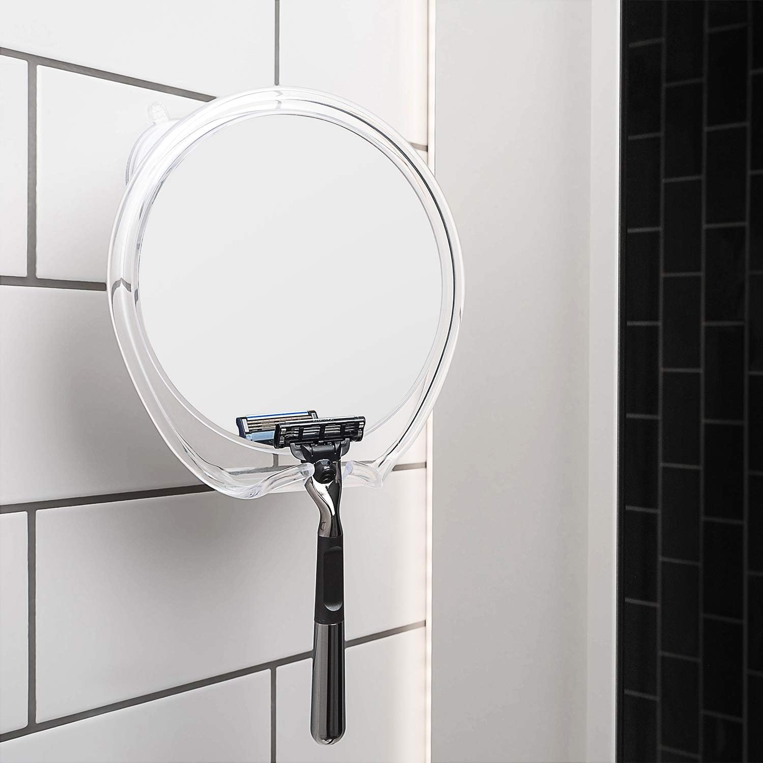 Luxo Shower Mirror, Shaving Mirror with a Razor Holder for Shower and Powerful Suction Cup - Shatterproof Anti Fog Mirror for Shower and Tweezers: Kitchen & Dining