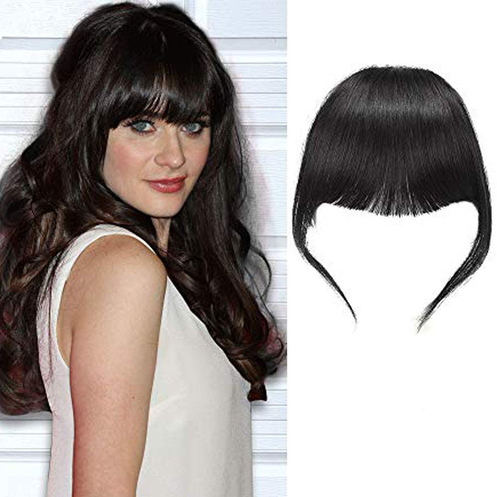 Shinon Bangs Hair Clip in Human Hair Bangs Unprocessed Fringe Hair with Temple Thick Bangs 1b Black Color
