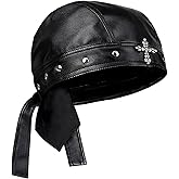 Punk Motorcycle Skull Cross Cap Biker Cap for Women/Men Adjustable,Stylish Biker Doo Rag Headwrap for Riding & Outdoor Activities Black
