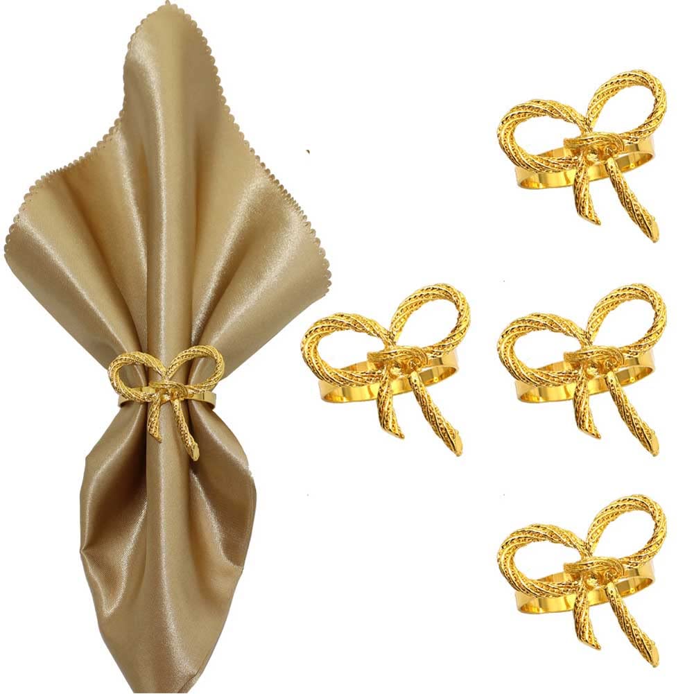 Valentine Napkin Rings- 4 Pcs Gold Bow Pearl Napkin Ring Holder, Metal Napkin Buckles for Wedding, Holiday, Christmas, Dinner Party Table Decor (Butterfly) — image 1