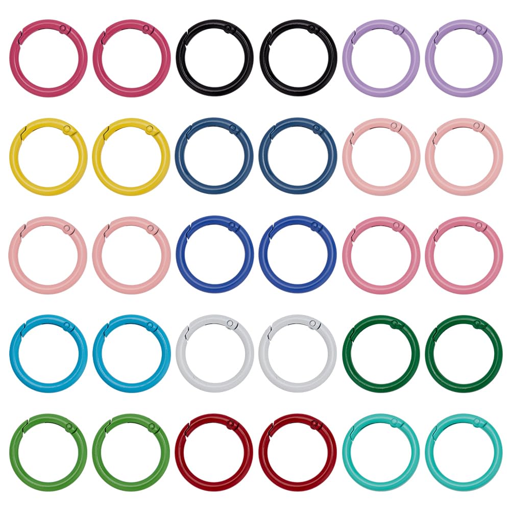 BENECREAT 30PCS 15 Colors Metal Spring O Ring, 33mm Round Spring Snap Clip Hook Circle Connector for Bags Purses Key Chains Crafts Jewelry Making, 2pcs/Color