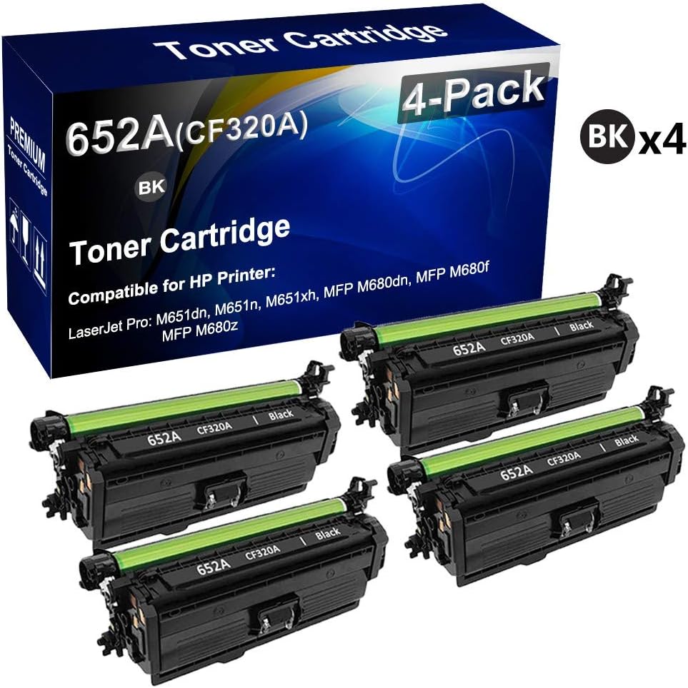 4-Pack Compatible High Capacity 652A CF320A Imaging Toner Cartridge use for HP Laserjet Pro M651dn, M651n, M651xh, MFP M680dn, MFP M680f, MFP M680z Printer (Black)