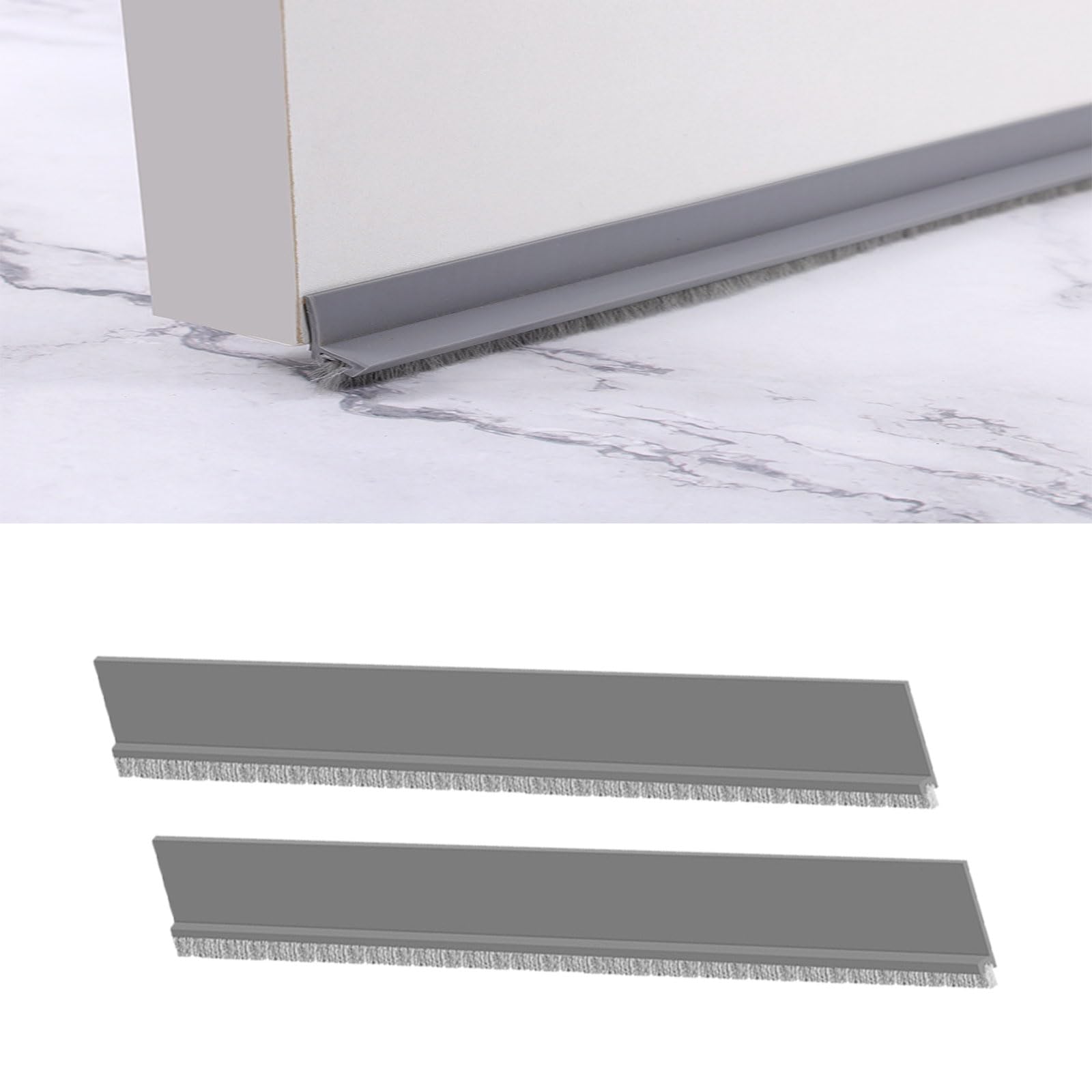Furforstk Draft Excluder for Doors, 2 Pcs Door Draft Excluder, Door Sealing Strip, Energy Saving, Doors Strip Also Ideal as Sound Insulation, Blocking Cold and Hot Air, Grey