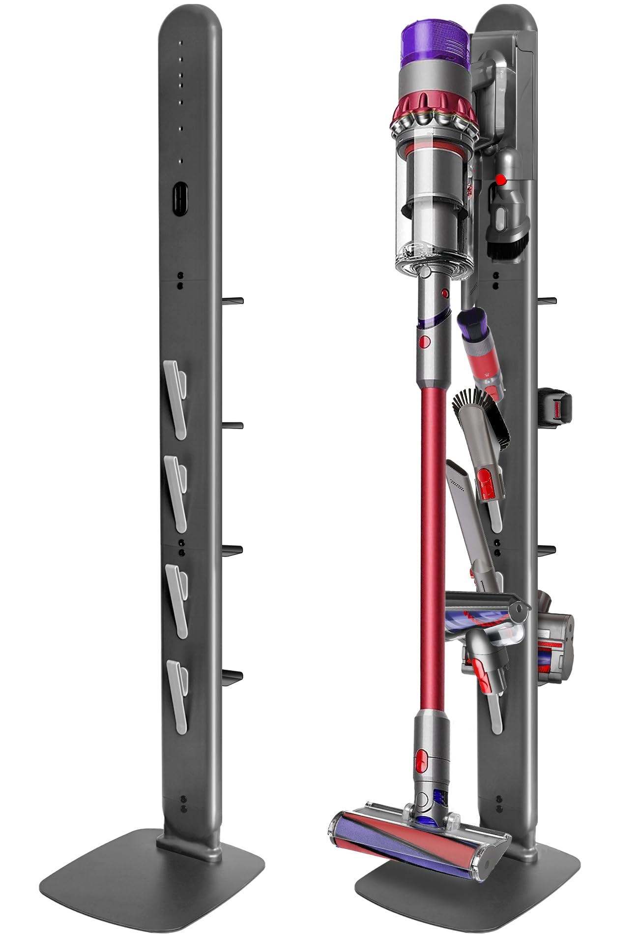 Photo 1 of boailydi Metal Vacuum Stand for Dyson Gen5 V15 V12 V11 V10 V8 V7 V6 Cordless Vacuum Organizer with 4 Hooks & 4 Shelves, Hidden Cable Design, Space-Saving Attachment Holder for Dyson Cordless Vacuums