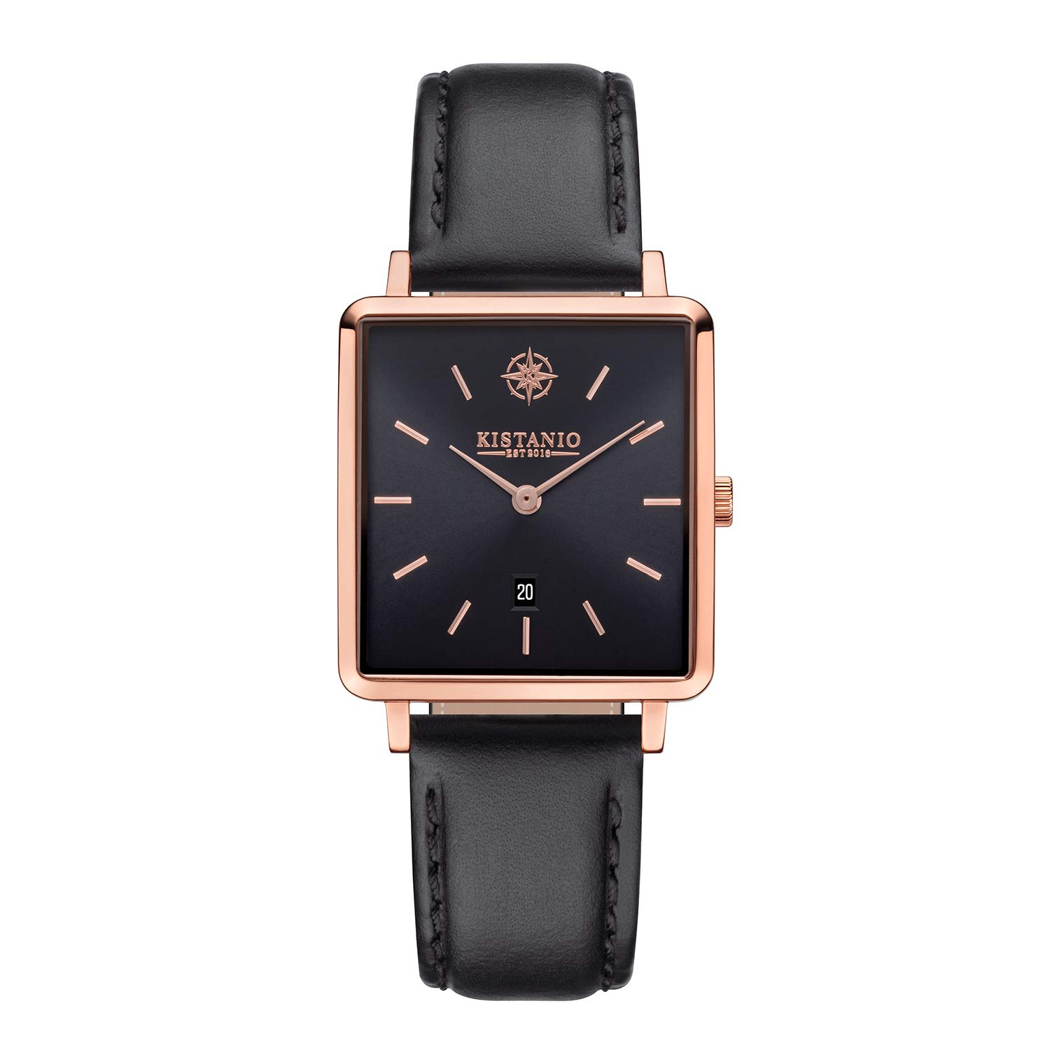 Kistanio Carré RG-BLKS-L-BLK Women's Watch with Leather Strap Date Stainless Steel Rose Sapphire Glass
