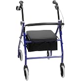 Murtisol 4 Wheels Folding rollator Walker with Handbrakes and carrybag,Medical Walkers with Seat and Wheels,Blue