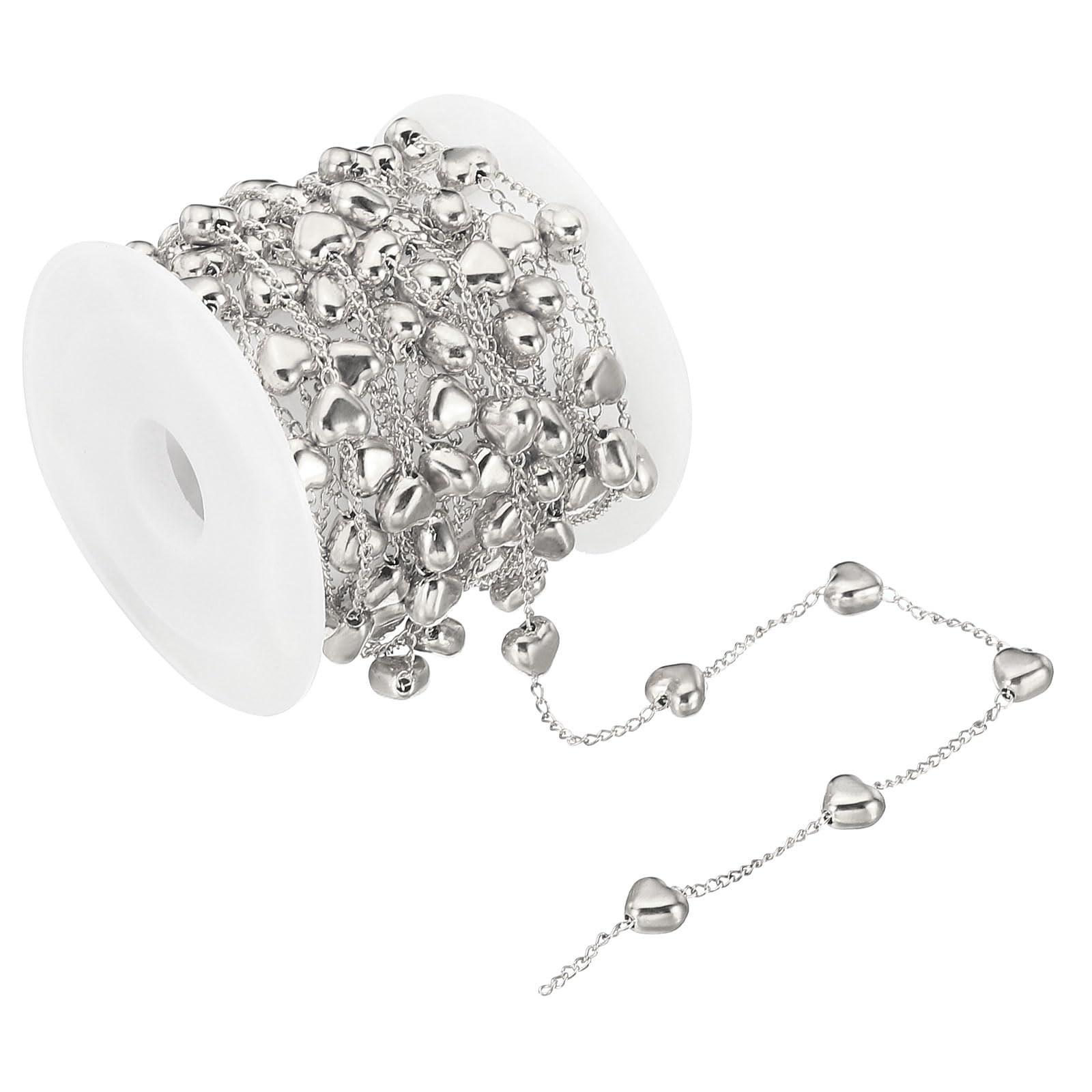 PATIKIL 9.8 Feet Heart Beading Chain with Spool, Beaded Chain Link for Jewelry Making DIY Necklace Bracelet Accessories, Silver