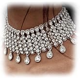 YERTTER Vintage Boho Full Rhinestones Necklaces Tassel Jewelry Set Layered Pendant Statement Chunky Chain Necklace for Women