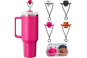 DAUNCU 4 Pack Silicone Straw Toppers for Stanley Cup 30/40 Oz, Cute Cowboy Hat Straw Cover Cap for Tumblers Dust-proof, Funny Stanley Cup Accessories for Woman & Man Gift