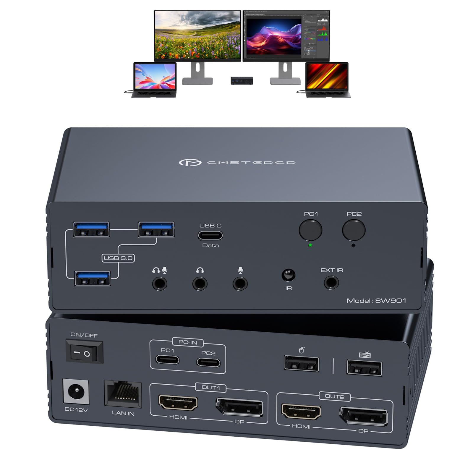 Photo 1 of KVM Switch 2 Monitors 2 Computers Docking Station 16-in-2 4K60Hz for M1/M2/M3/M4 Thunderbolt KVM Switcher Support USB3.0/USB C in DP/HDMI Out Extended/Mirrored Mode for Windows Mac
