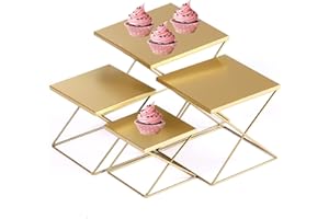 MinWadil Metal Risers for Display, Set of 4 Brass Square Nesting Buffet Risers Set, Modern Brass Risers Display Stands for Food, Food Display Risers for Buffet Cupcake Small Potted Plants