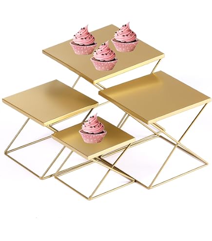 5-Piece Gold Acrylic Display Risers - Rectangular Buffet Stands For ...