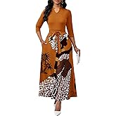 BubFee Maxi Dresses for Women Semi Formal Long Dress 3/4 Sleeve Casual A-line Church Dresses with Pockets