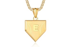 SENRAN Initial A-Z Necklace for Boys Stainless Steel Letter Shield Pendant Box Chain 22+2 inch Inspirational Baseball Home Plate Necklace Baseball Jewelry Gift for Men
