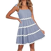 ZESICA Women's Summer Swing Mini Dress Casual Spaghetti Straps Sleeveless Smocked Backless Flowy A Line Sundress