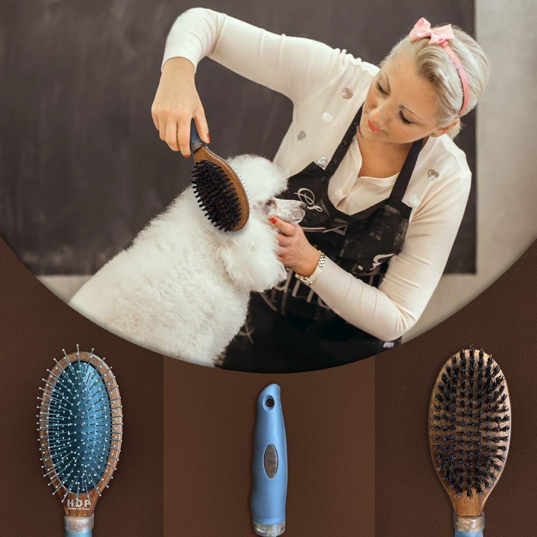 HOP Home of Paws Dog Brush for Grooming, Double Sided Brush Removing Shedding Hair, Dog Brush for Short Medium or Long Hair, Cat Brush Grooming Comb for Detangling and Dirt Cleaning, Lotus Wood: Beauty