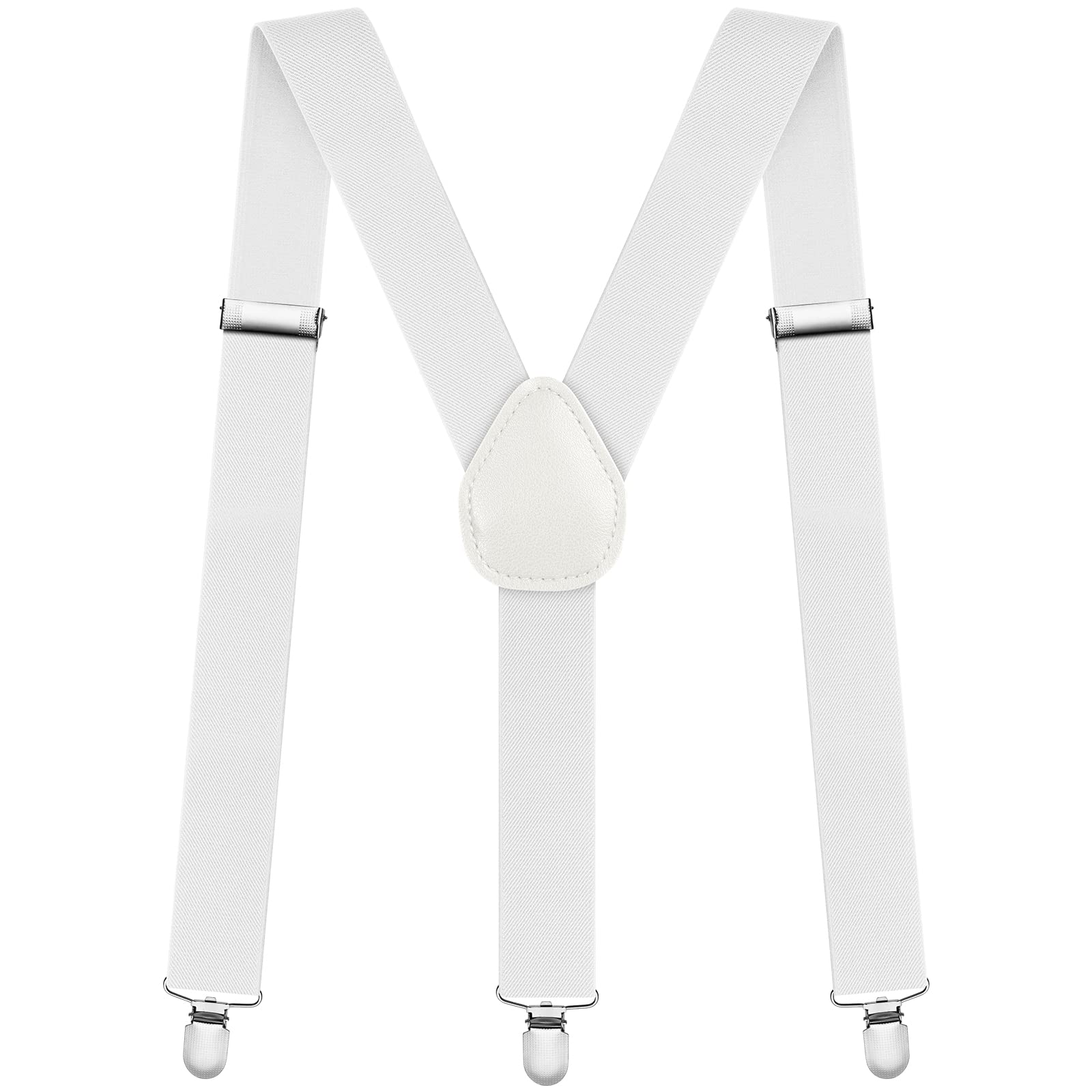 Photo 1 of AOMIG Men's Braces, Y-Shape Suspenders with Strong Metal Clips, 3.5cm Wide Heavy Duty Suspenders, Adjustable Elastic Trousers Braces for Graduation, Business, Party Gifts (White)
