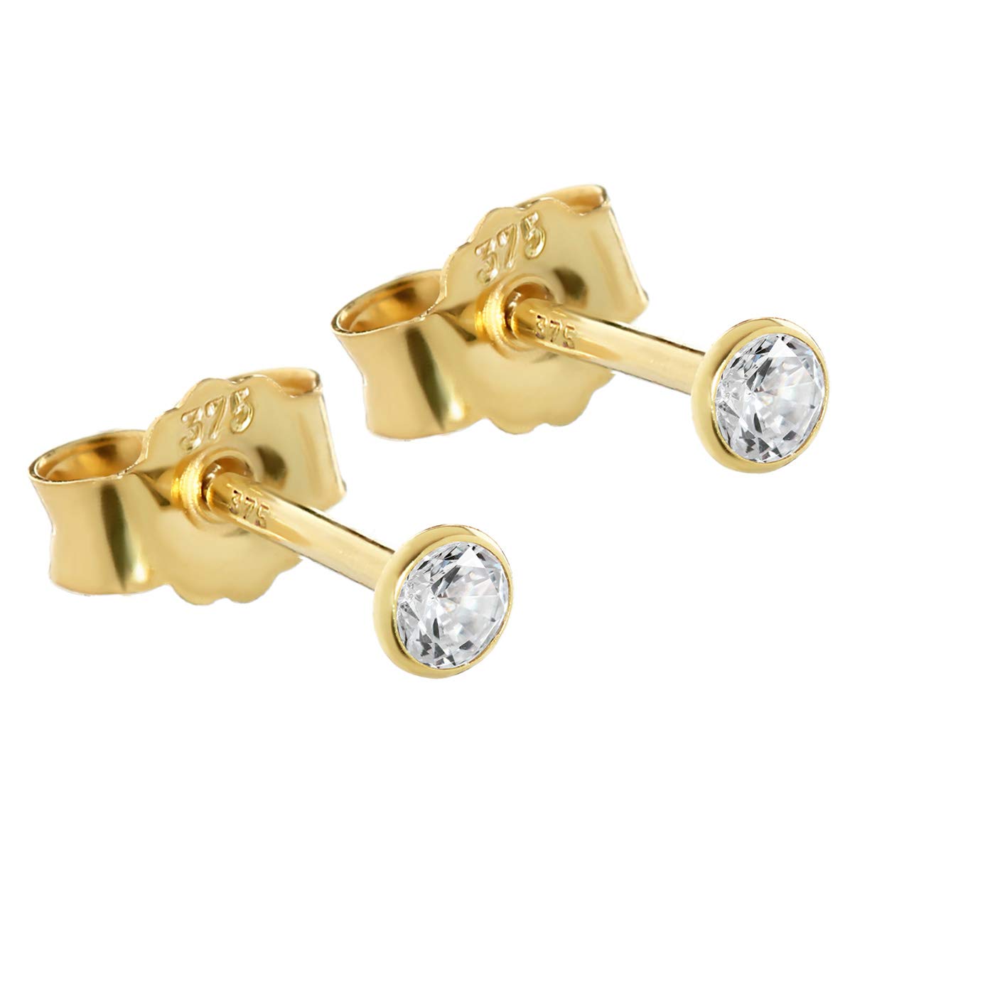 NKlaus pair of 3mm calyx stud earrings yellow gold earrings zirkonai white 2603