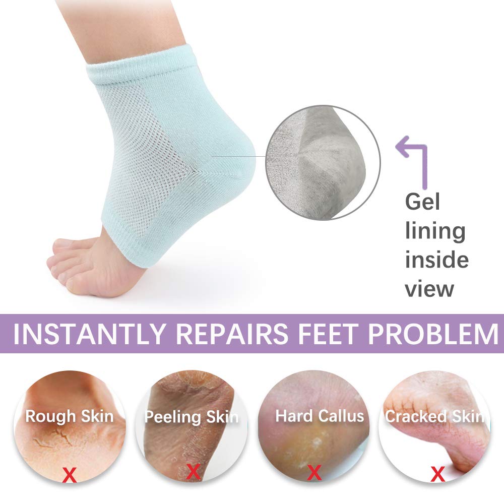 Moisturizing Socks, 3 Pairs-Moisturizing/Gel Heel Socks for Dry Cracked Heels, Open Toe Socks, Ventilate Gel Spa Socks to Heal and Treat Dry, Gel Lining Infused with Vitamins (Pink, Turquoise, Grey) : Beauty