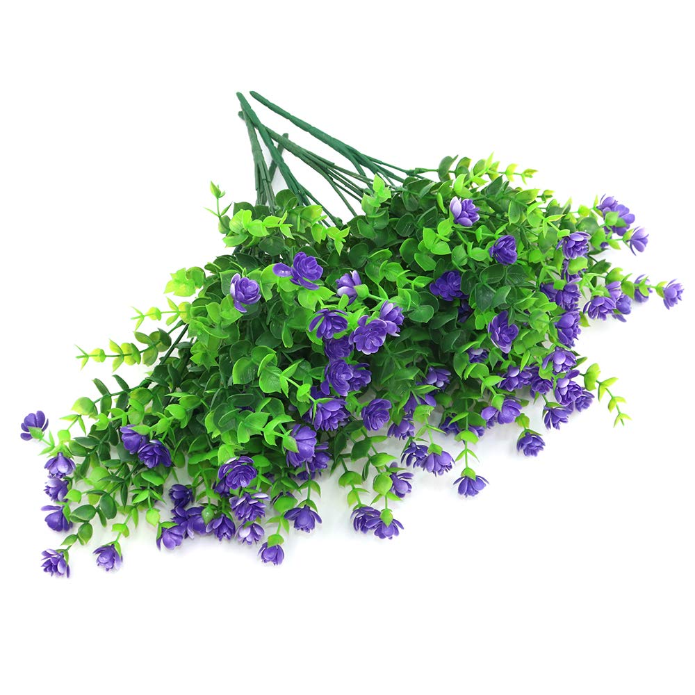 Shiwaki 5Pcs Artificial flower simulation green plant eucalyptus plant bouquet for Vase Porch Window Box Patio Wedding Home Decoration(Purple)