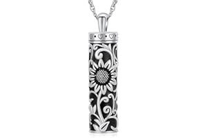 shajwo Cylinder Urn Necklace for Ashes for Women Men Sunflower Cremation Jewelry Vial Memorial Loved One Pendant