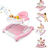 5 in 1 Baby Walker, Music and Lights Walker for Baby Boy Girls 6-12 Months, Foldable Baby Walkers with Wheels and Bouncer Combo Portable, Toddler Infant Walker with Adjustable Height