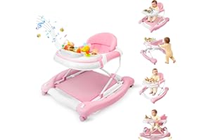 LERRUTUE 5 in 1 Baby Walker, Music and Lights Walker for Baby Boy Girls 6-12 Months, Foldable Baby Walkers with Wheels and Bouncer Combo Portable, Toddler Infant Walker with Adjustable Height
