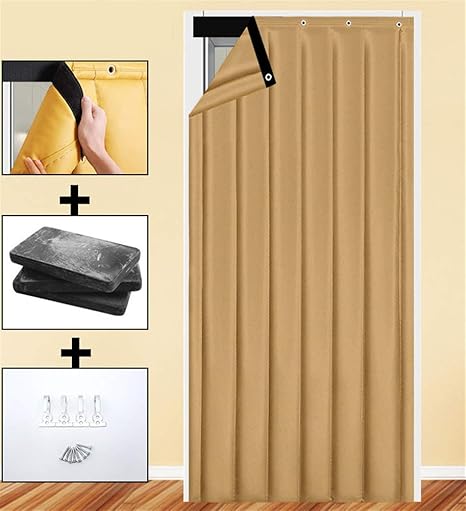 Amazon Liveinu コットンカーテン 玄関 ドア用 暖簾 間仕切りカーテン 冬 厚い 冷暖房効率up 省電対策 高断熱 遮光 ドア パネル 冬は暖かい 取り付け簡単 断熱 防音 保温 防寒 防水 遮光 防風のれん 70x0cm イエロー のれん オンライン通販