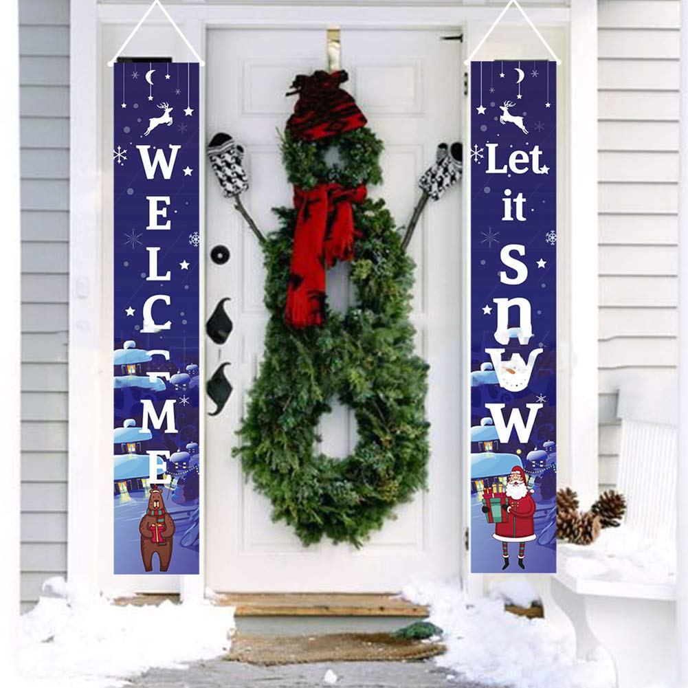Christmas Couplet Curtain Banner, Christmas Door Hanging Sign Couplet Decorations Merry Christmas Banner Sign Durable Oxford Cloth Christmas Decoration Banner for Outdoor Bar Home Porch Garden Gifts