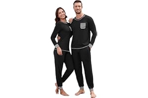 Frcdaunrs Matching Pajamas for Couples Long Sleeve Pajama Set for Men and Women 2 Piece Cozy Loungewear Set S-XXL