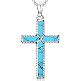 BETHZA Turquoise Cross Necklace 925 Sterling Silver Turquoise Cross Pendant Boho Western Gemstone December Birthstone Jewelry Gift for Women