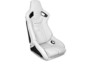 IKON MOTORSPORTS, Universal Bucket Racing Seat Right Passenger Side with Dual Slider, White PU Leather Reclinable
