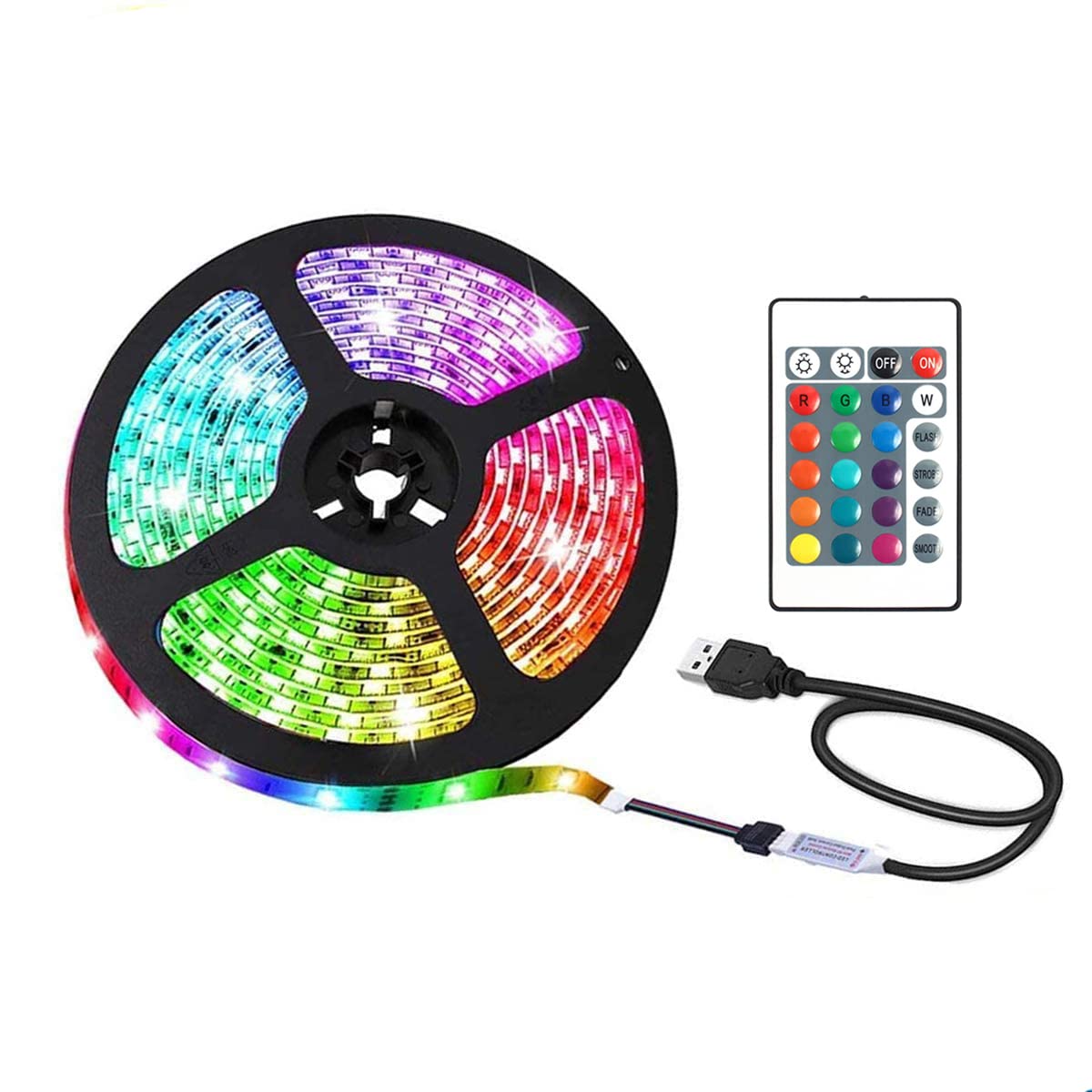 Valletock USB Led Strip Lights, 16 Colors, 24Key Infrared Remote Control, DIY (6.56feet/2m)