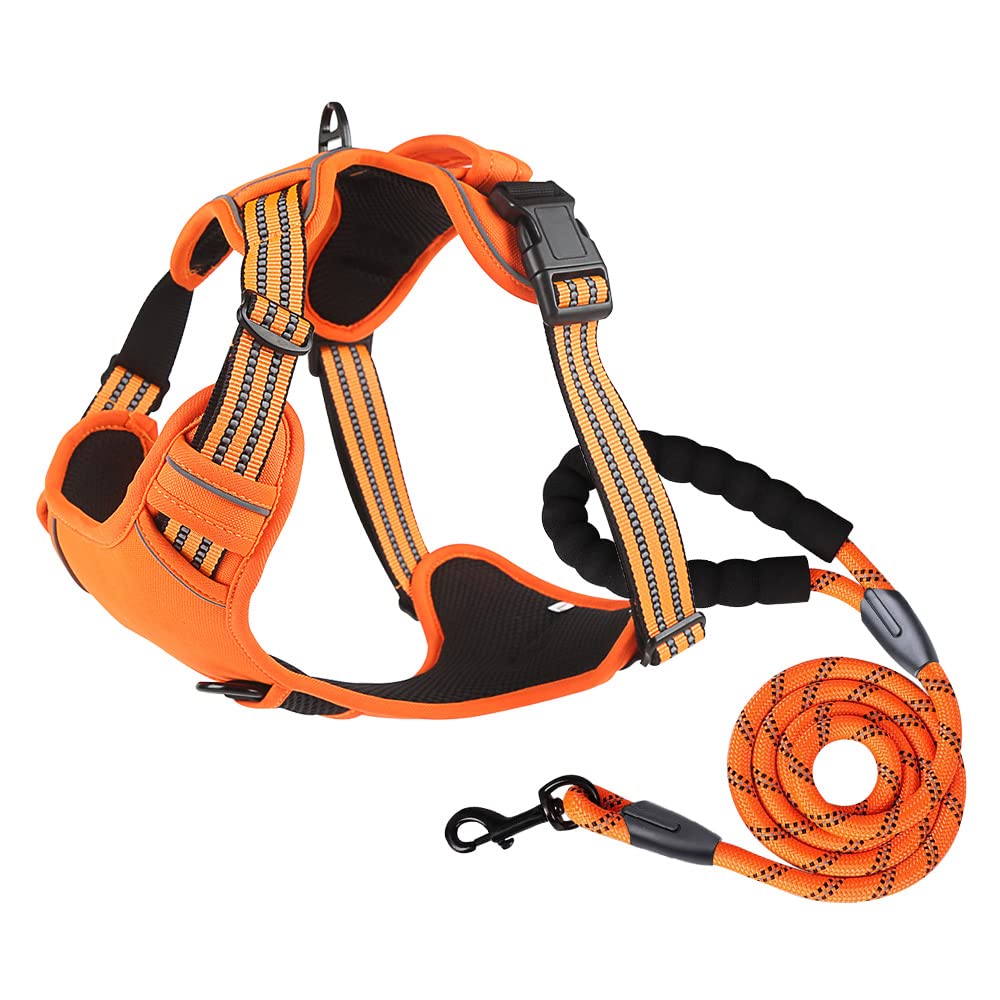 Bravpet No-Pull Pet Harness with 2 Leash Clips Adjustable Soft Padded Dog Vest Breathable Dog Harness for Training Vest with Easy Control Handle XL Orange