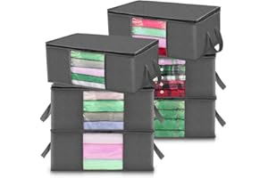CZARNIOZK 90L 6 Pack Closet Organizers and Storages Blanket Storage Clothes Storage Bag Foldable Storages Bin Sturdy sewn by 3 Layers Fabrics with Reinforced Handle Clear Window for Comforter,Sweaters,Coats
