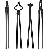 Blacksmith Tongs Set 4PC: Wolf Jaw Tongs, V-Bit Bolt, Flat, Blade; Blacksmith Tools Set for Knife Making Forge Tongs, High-Strength Forged Steel for Blacksmith &amp; Bladesmiths