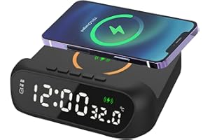 Alarm Clock with Wireless Charging 3 in 1 15W Fast Charging Station LED Digital Alarm Clock with Temperature Display for Bedr