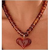 Amber Acrylic Chunky Heart Penadnt Necklace for Women Exaggerated Statement Puff Heart Choker Necklace
