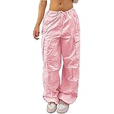 DUKBUBI Parachute Pants for Women Elastic Waistline Drawstring Cargo Pants with Pockets Casual Hiking Pants