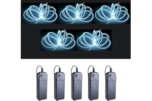 MaxLax EL Wire White 5-Pack, 9ft/2.75m Neon Light Wire with Noise Reduction and Battery Pack…