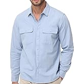 TUNEVUSE Mens Western Shirt Casual Long Sleeve Button Down Shirts Regular Fit Button Up Work Shirts with Two Pockets Cotton