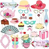 Tea Party Photo Booth Props Stick Props Tea Party Supplies Decoration Pack of 30 (Style 2)