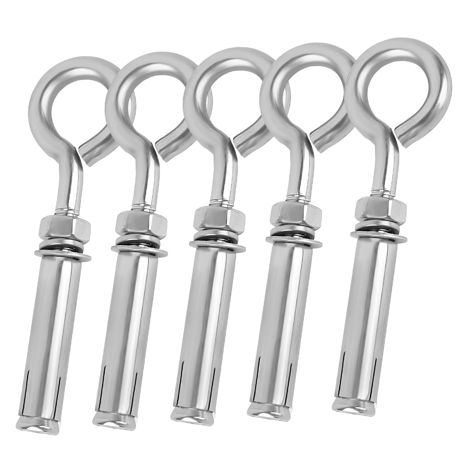 Fatiya 5 Pack Expansion Concrete Wall Anchors Eye Bolts Screw, 304 Stainless Steel Concrete Wall Hooks, M8 x 106Mm Concrete Eye Bolt Anchor Hook for Concrete Wall